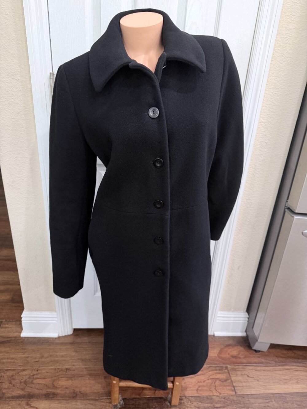 Clifford & Wills 90s Wool Long Coat 12 Black Tailored Minimalist Classic